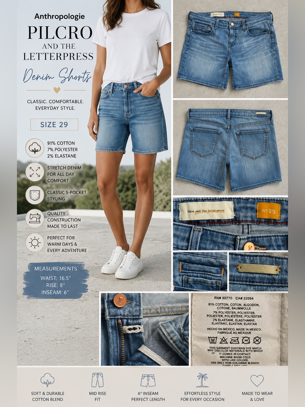 Pilcro and the Letterpress Denim Shorts Women’s 29 Stretch 6”
